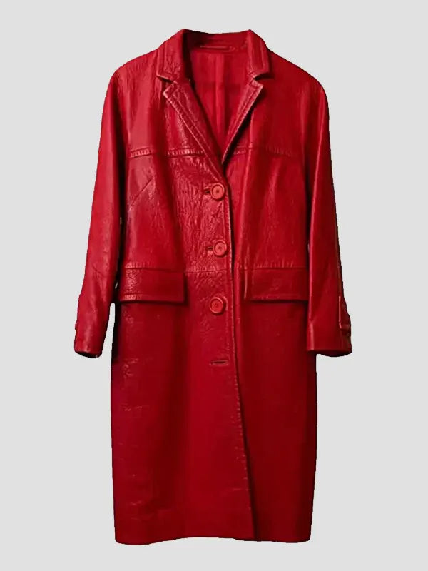 Lily Collins Red Leather Coat