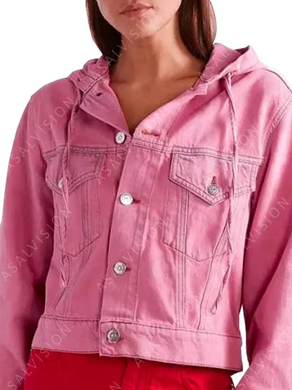 Lily Collins TV Series Emily In Paris Lily Collins Hooded Pink Jacket