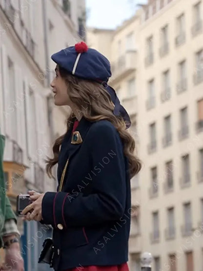 Lily Collins Wool Blue Coat