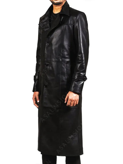 Long Black Leather Trench Coat