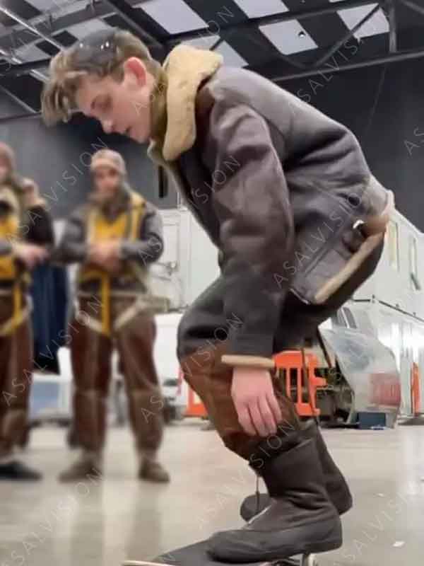 Lt. Harry Crosby TV Series Masters of the Air S01 Anthony Boyle Shearling Brown Leather Jacket