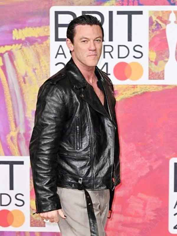 Luke Evans BRIT Awards 2024 Black Biker Style Leather Jacket