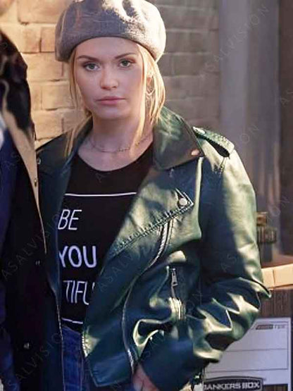Maddie Tipline Mysteries Dial 1 For Murder 2024 Holland Roden Green Leather Jacket