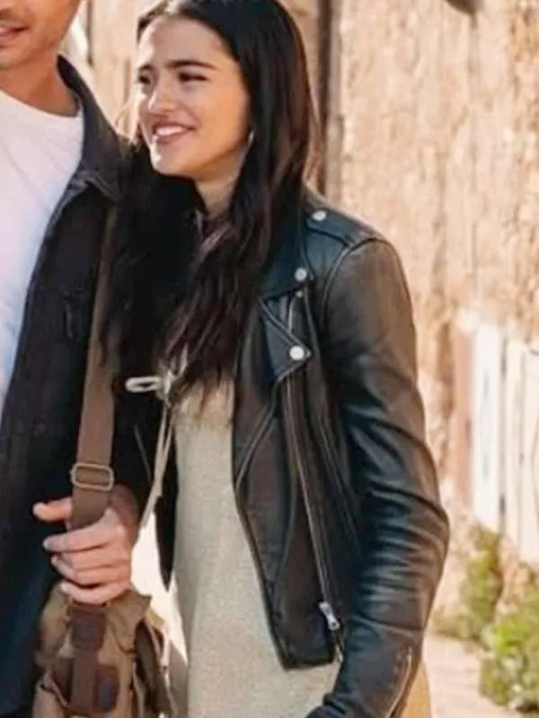 Maia Reficco La Dolce Villa 2025 Olivia Real Leather Black Biker Jacket