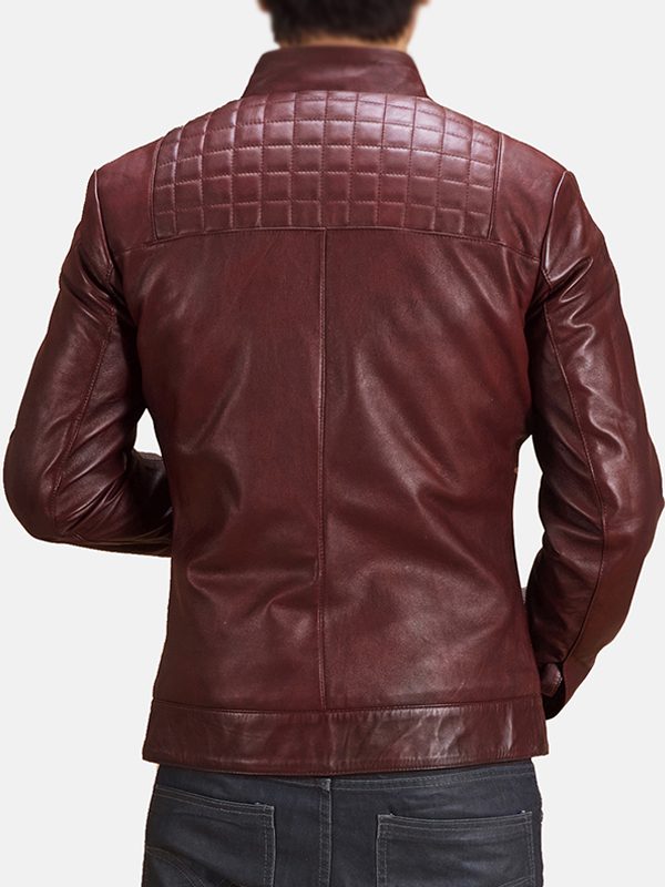 Maroon Color Quilted Real Leather Biker Jacket For Men's