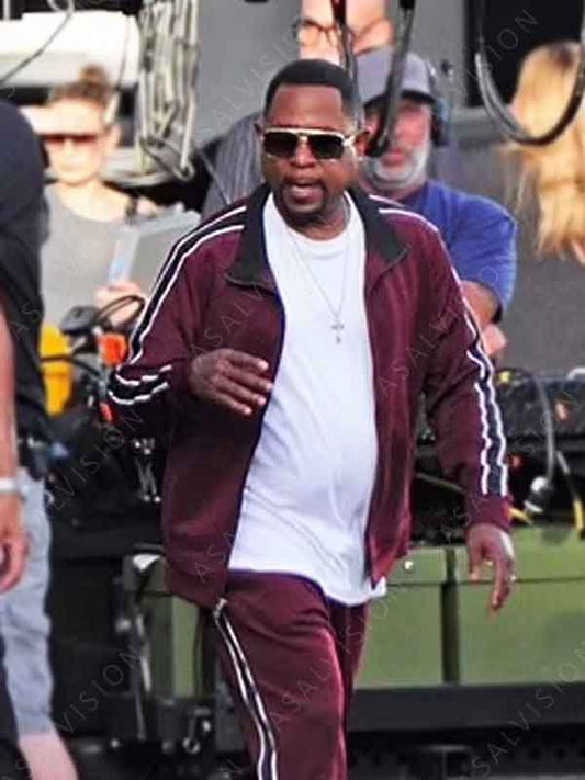 Martin Lawrence Bad Boys Ride Or Die 2024 Marcus Burnett Maroon Track Striped Jacket