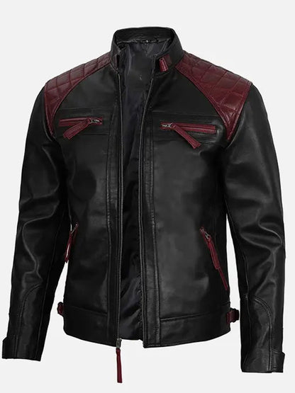 Mason Quilted Cafe Racer Black and Maroon Leather Jacket