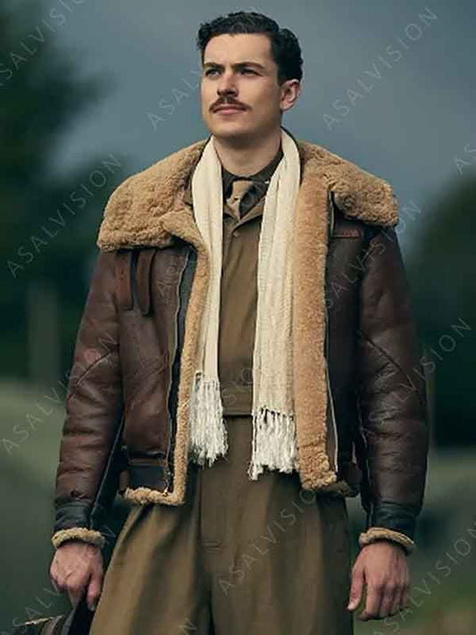 Masters Of The Air Nate Mann Shearling Leather Jacket