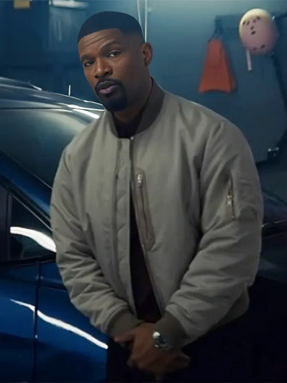 Matt Back in Action 2025 Jamie Foxx Grey Bomber Jacket