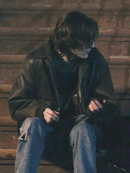 Max Olivieri That Little Bodega Next to Lorenzo’s 2024 Alex Bomber Leather Jacket