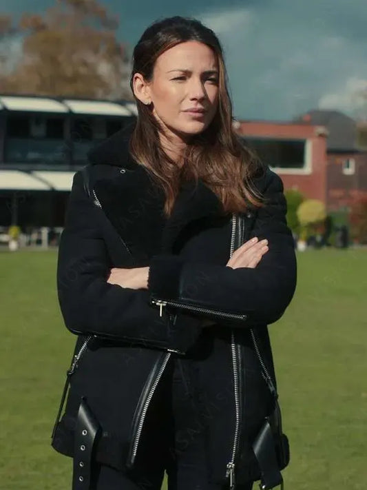 Maya Stern Fool Me Once Black Shearling Leather Jacket