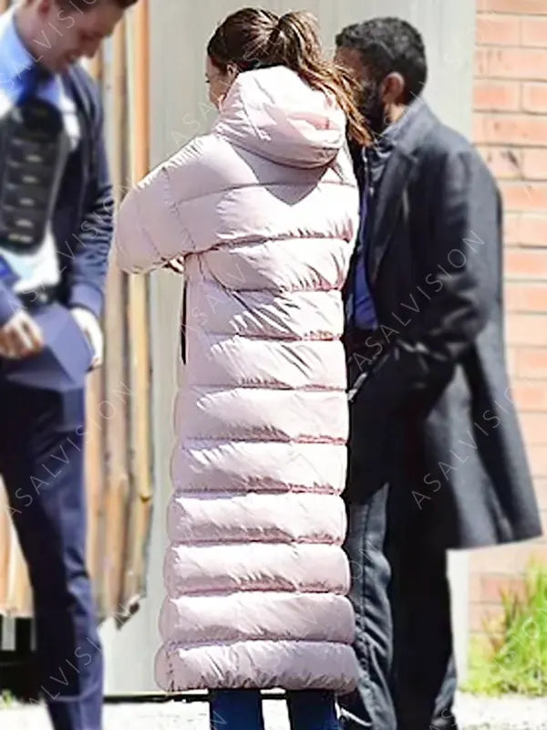 Maya Stern Fool Me Once Pink Puffer Hooded Coat