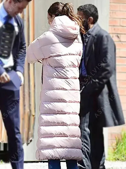 Maya Stern Fool Me Once Pink Puffer Hooded Coat