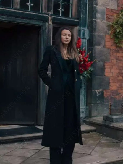 Maya Stern Fool Me Once Wool Black Trench Coat