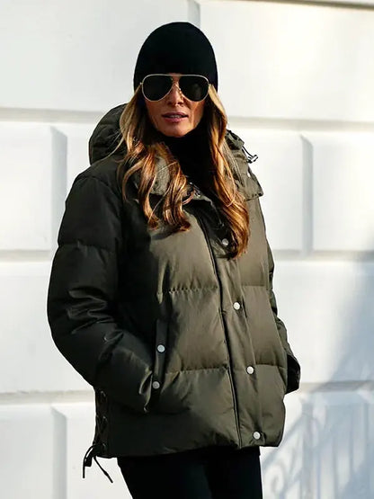 Melania Trump Green Puffer Jacket With Hood