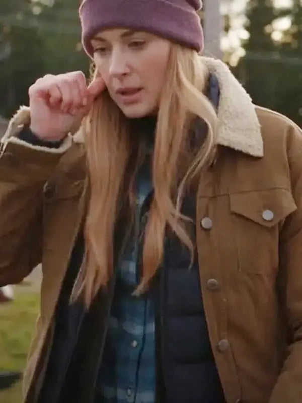 Melinda Monroe Virgin River Alexandra Breckenridge Shearling Collar Brown Jacket