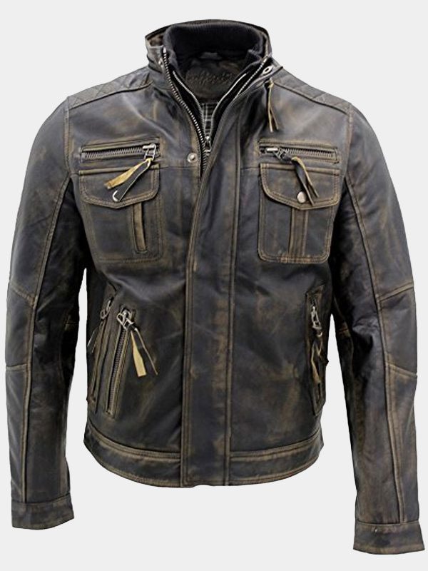 Men Black Vintage Brando Leather Moto Jacket