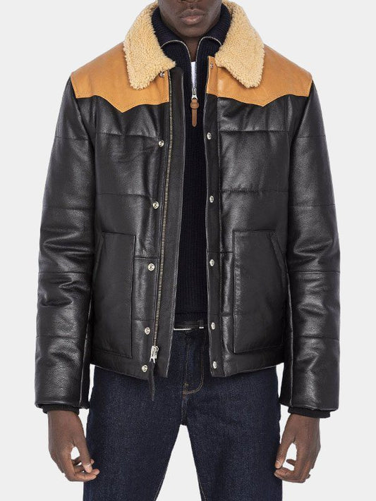 Men Modern Look Leather Puffer Jacket