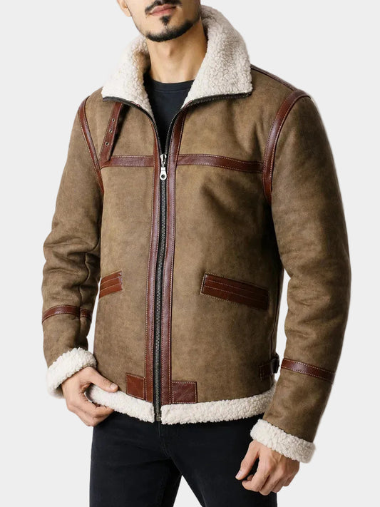 Men Brown Shearling Leather Resident Evil 4 Jacket