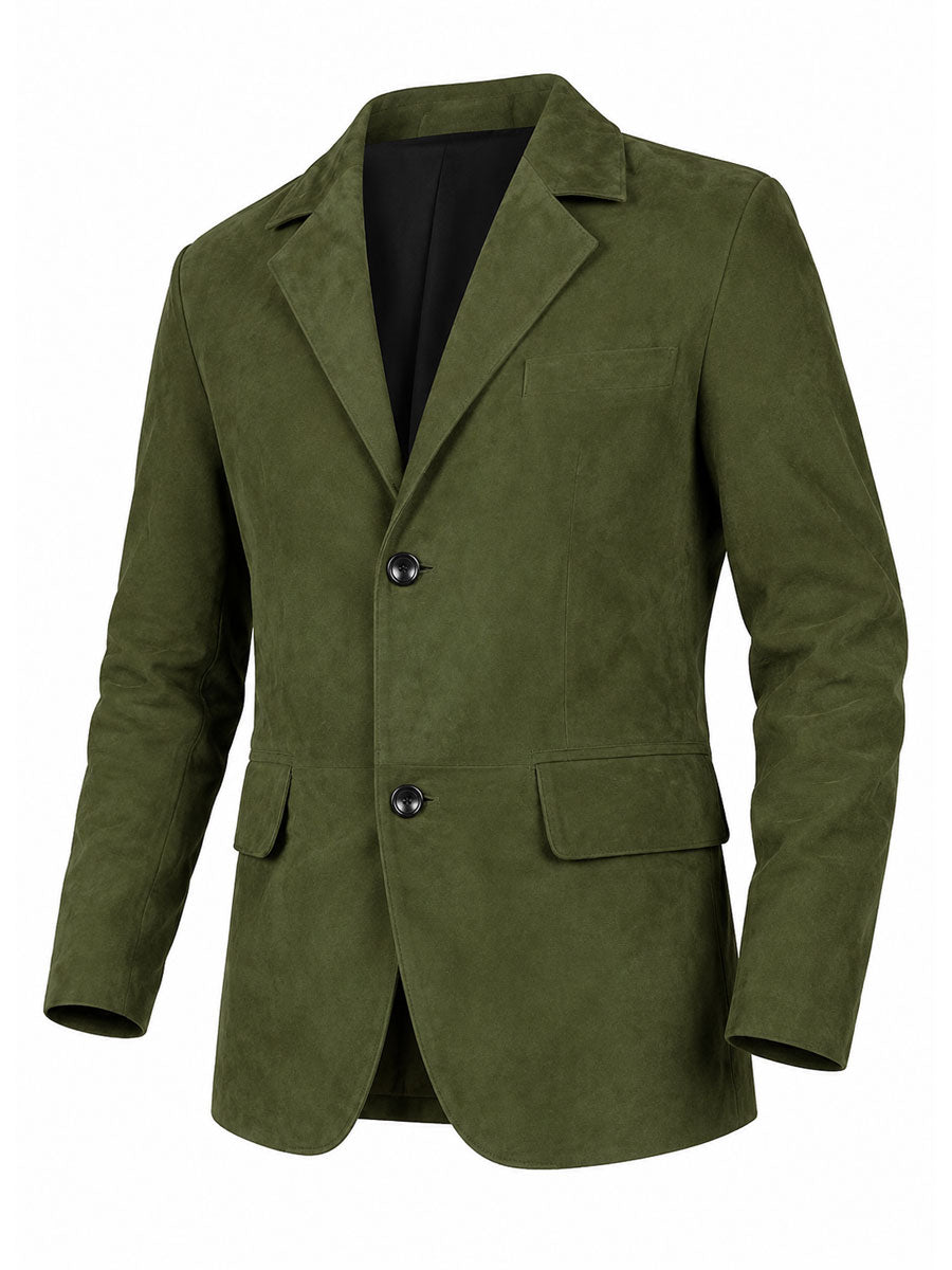Men Olive Suede Blazer