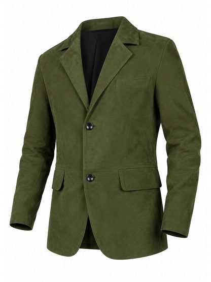 Men Olive Suede Blazer