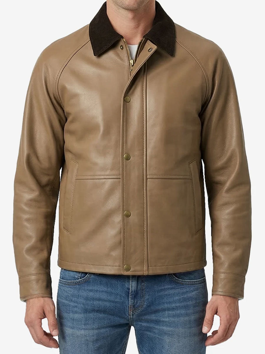 Mens Beige Barn Leather Jacket
