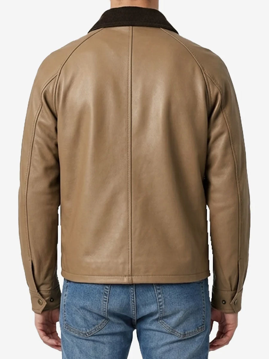 Men_s Beige Barn Leather Jacket With Raglan Sleeves