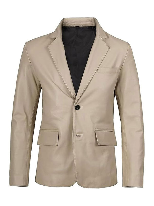 Men's Beige Leather Blazer