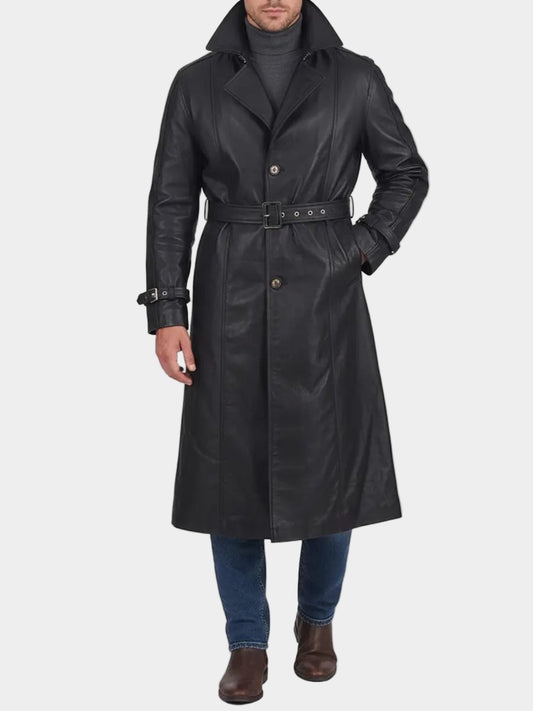 black leather trench coat