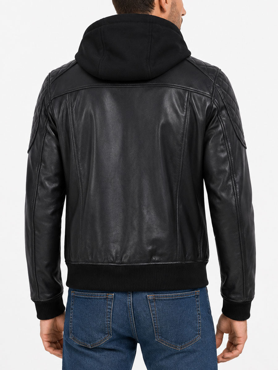 Mens Black Hooded Leather Jacket
