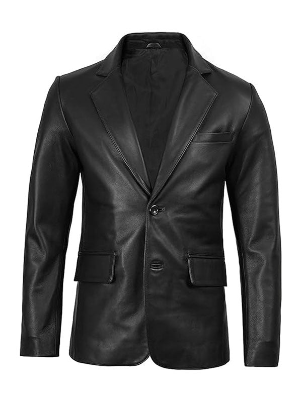 Men's Black Leather Blazer