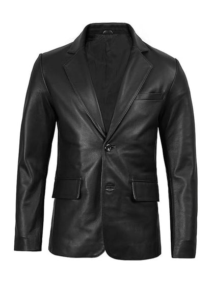 Men's Black Leather Blazer