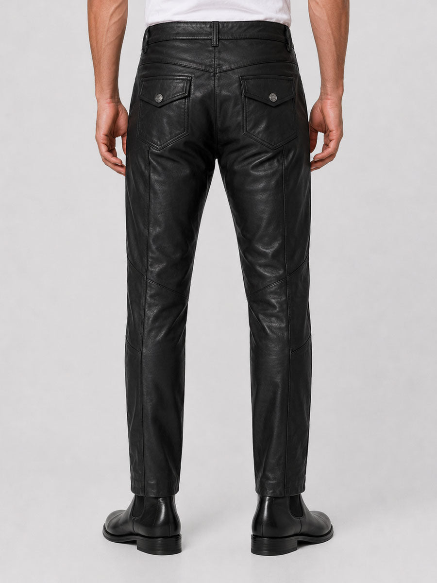 Men's Black Leather Cargo Pants