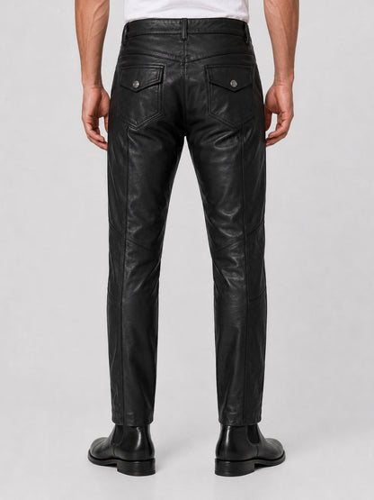 Men's Black Leather Cargo Pants