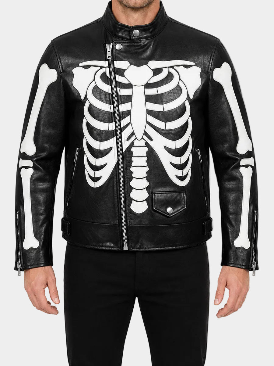Mens Black Skeleton Leather Jacket