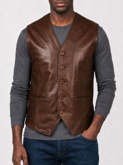 Colton Brown Leather Vest