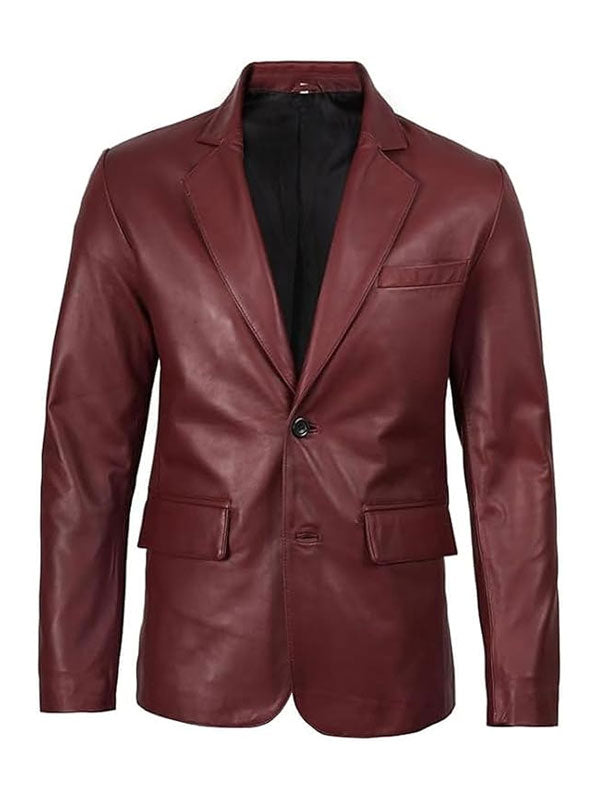 Men's Burgundy Leather Blazer