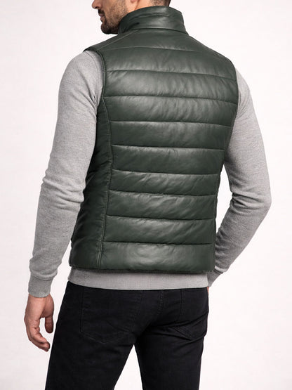 Green Leather Puffer Vest