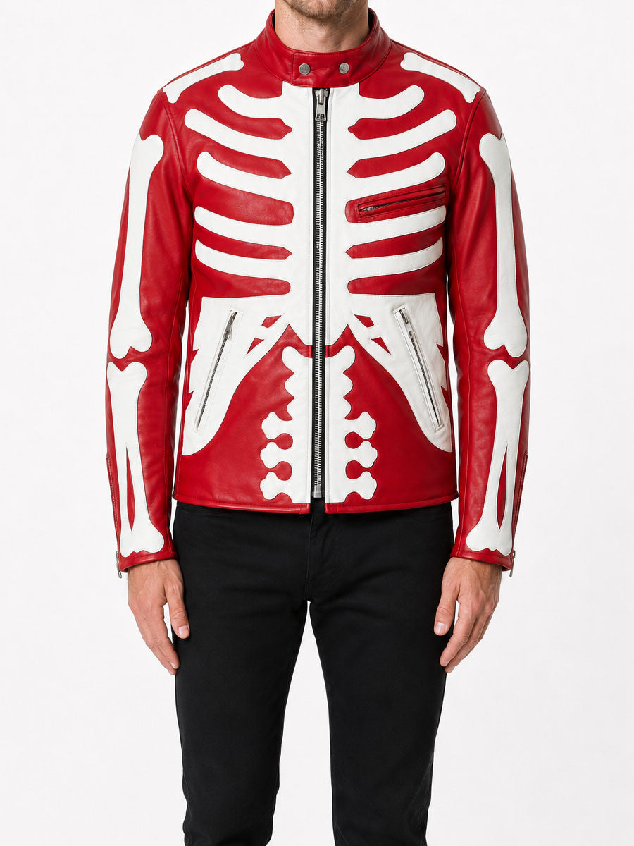 Men's Red Skeleton Leather Jacket