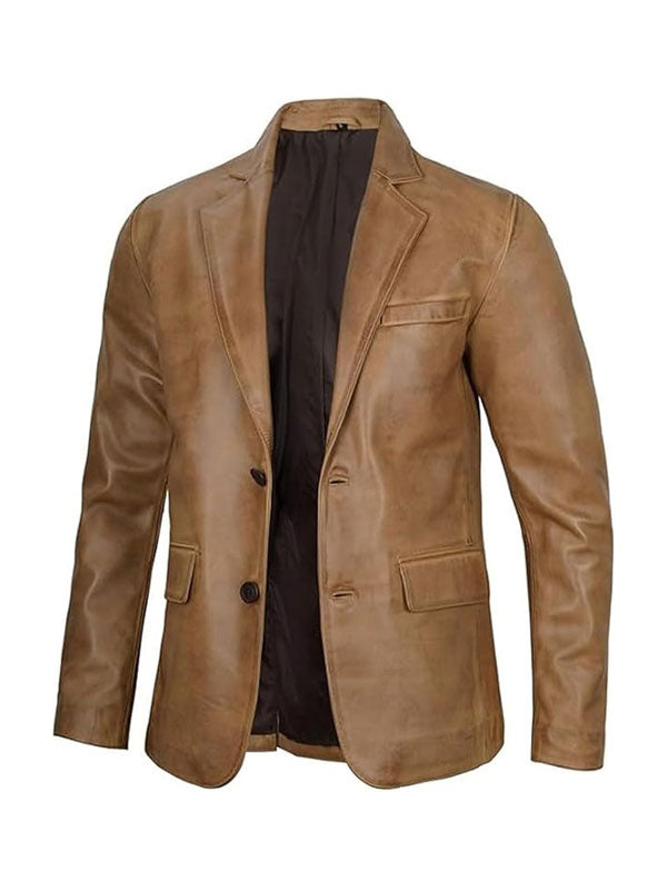 Mens Tan Leather Blazer