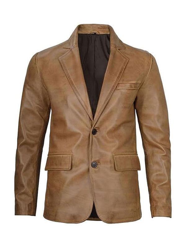 Mens Tan Vintage Leather Blazer
