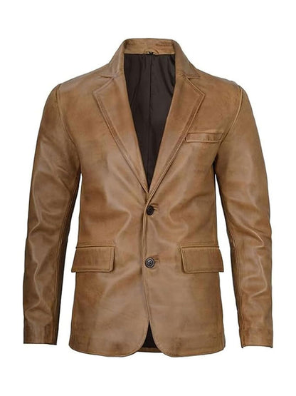 Mens Tan Vintage Leather Blazer