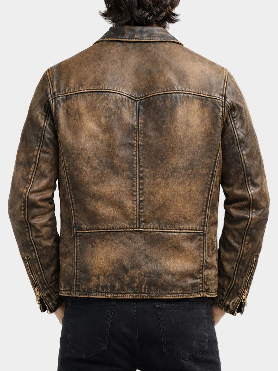 Mens Vintage Distressed Brown Biker Leather Jacket