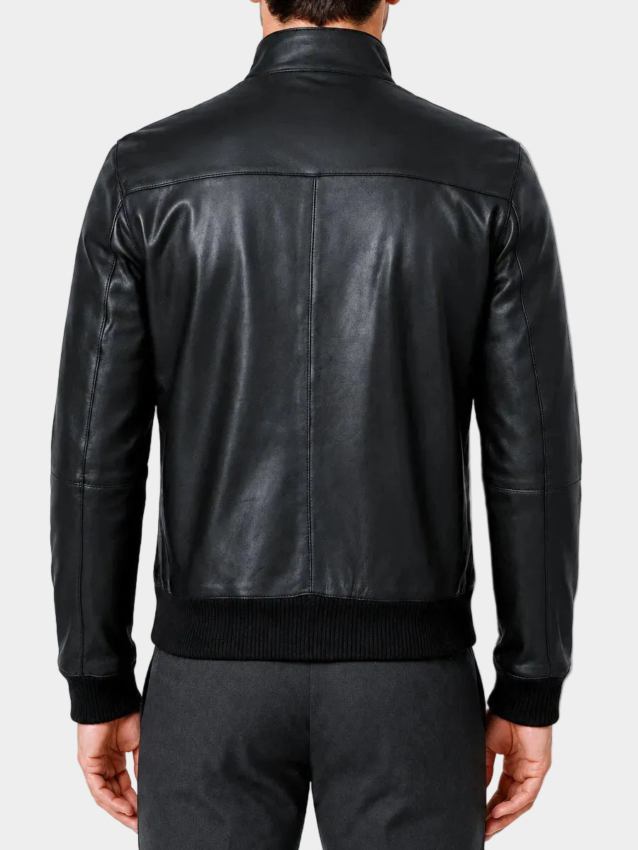 Mens black bomber leather jacket