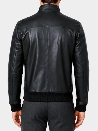 Mens black bomber leather jacket