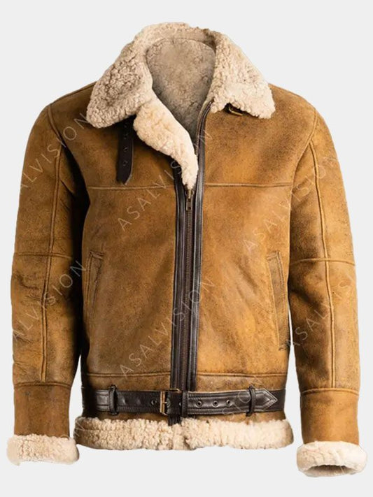 Mens B3 Bomber Shearling Brown Aviator Leather Jacket