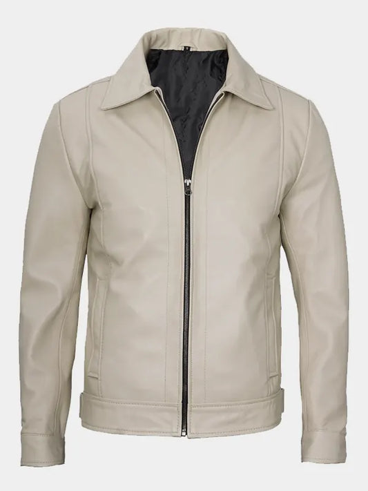 Mens Beige Leather Jacket
