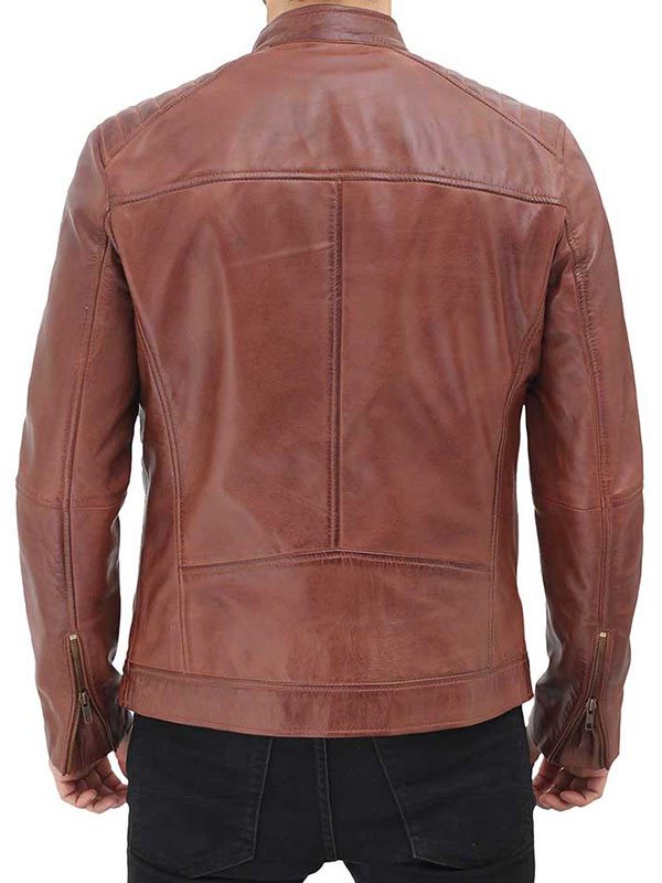 Mens Benjamin Brown Leather Cafe Racer Jacket Back
