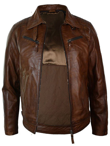 Men's Biker Belted Brown Leather Jacket (2)