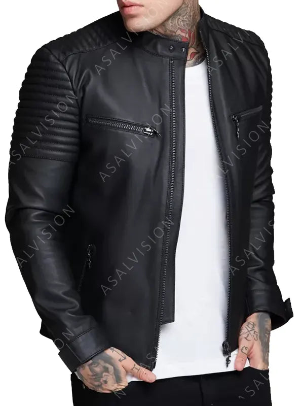 Mens Biker Cafe Racer Motorcycle Fashion Leather Jacket